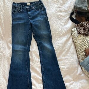 MOTHER The Weekender Fray Flare Jeans in Deep Blue